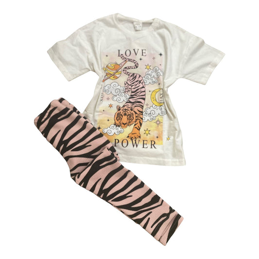 White Tiger Print T-Shirt and Legging Setpa